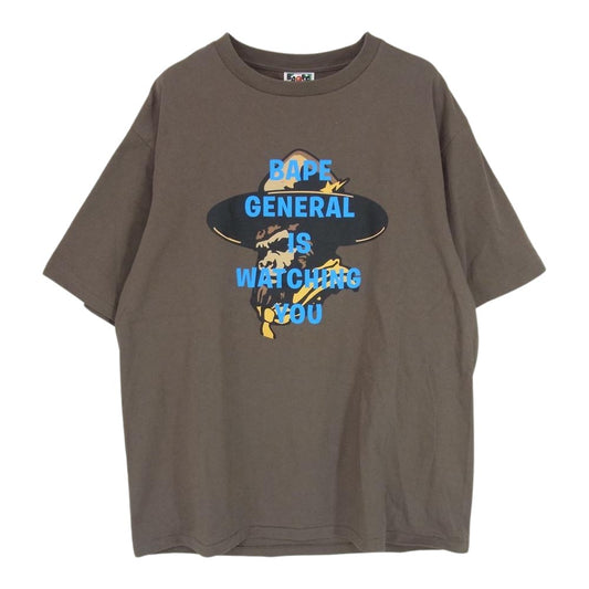 A BATHING APE アベイシングエイプ general watching tee プリント Tシャツ ブラウン系 XL【中古】