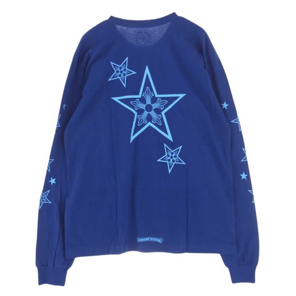 CHROME HEARTS クロムハーツ（原本無） Star L/S Tee スター クロスプリント ロングスリーブ 長袖 Tシャツ カットソー ロンT ブルー系 XL【極上美品】【中古】