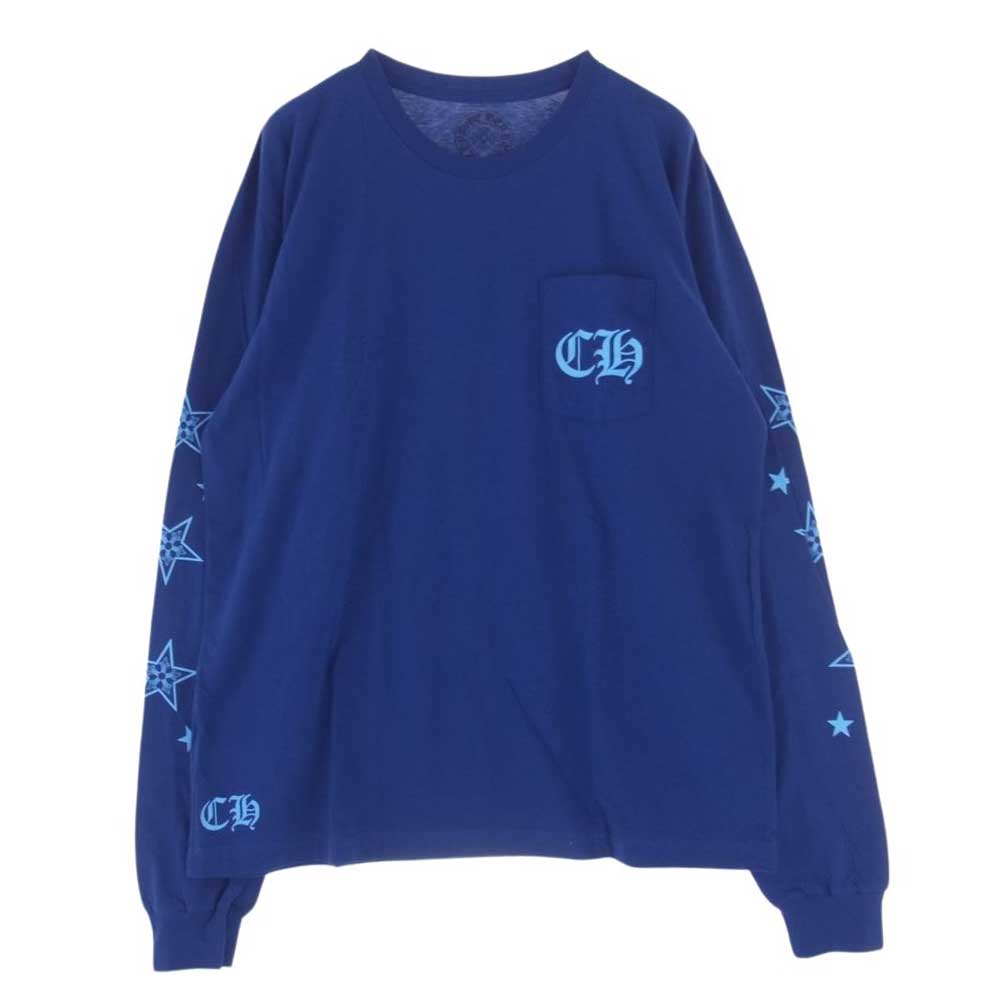 CHROME HEARTS クロムハーツ（原本無） Star L/S Tee スター クロスプリント ロングスリーブ 長袖 Tシャツ カットソー ロンT ブルー系 XL【極上美品】【中古】