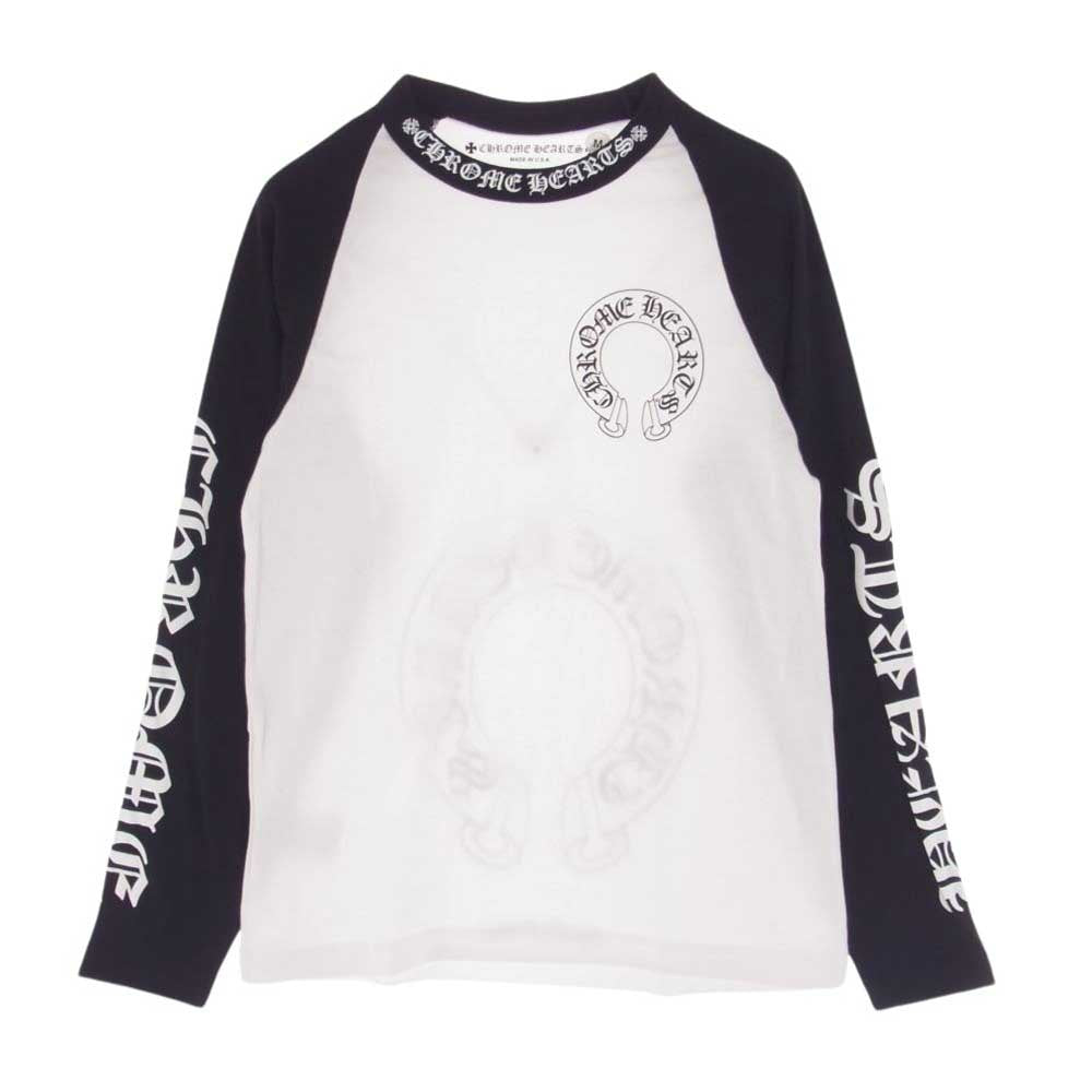 CHROME HEARTS クロムハーツ（原本無） Neck Logo Horseshoe Raglan Sleeve Tee ネックロゴ ホースシュー ラグラン 長袖 Tシャツ ロンT サイズM ホワイト系 ブラック系 M【極上美品】【中古】