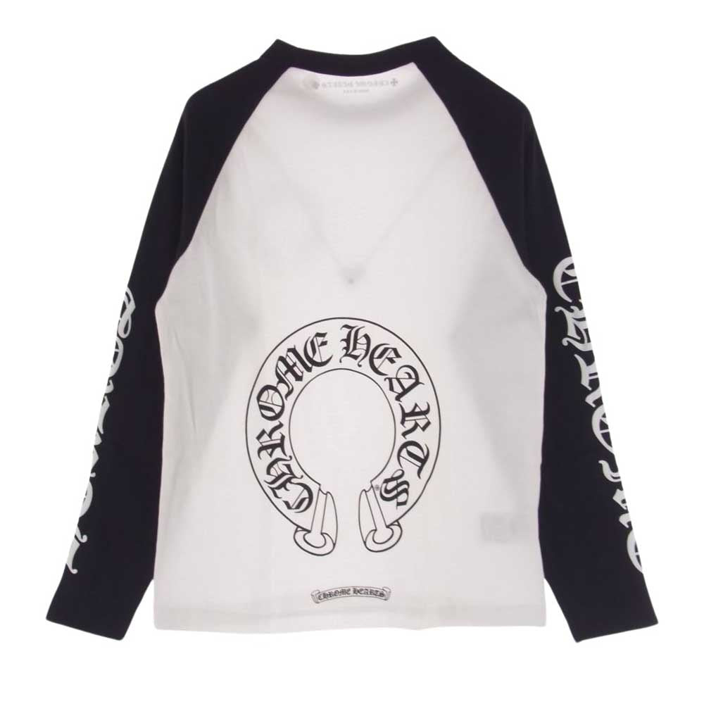 CHROME HEARTS クロムハーツ（原本無） Neck Logo Horseshoe Raglan Sleeve Tee ネックロゴ ホースシュー ラグラン 長袖 Tシャツ ロンT サイズM ホワイト系 ブラック系 M【極上美品】【中古】