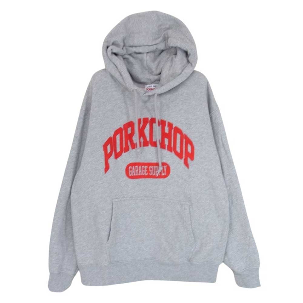 ポークチョップ フロッキープリント ロゴ プルオーバー スウェット パーカー グレー系 M【中古】