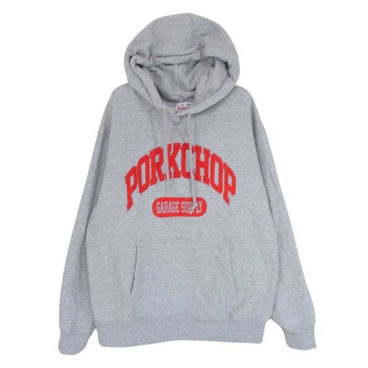 ポークチョップ フロッキープリント ロゴ プルオーバー スウェット パーカー グレー系 M【中古】