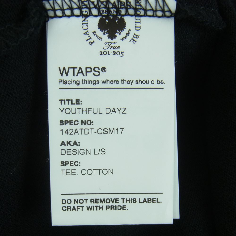 WTAPS ダブルタップス 142ATDT-CSM17 DESIGN L/S プリント 長袖 Ｔシャツ カットソー ブラック系 S【極上美品】【中古】