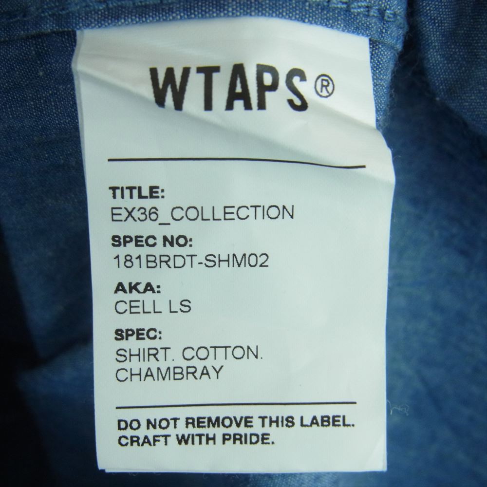 WTAPS ダブルタップス 181BRDT-SHM02 CELL LS SHIRT セル ロングスリーブ 長袖 シャツ インディゴブルー系 01【美品】【中古】