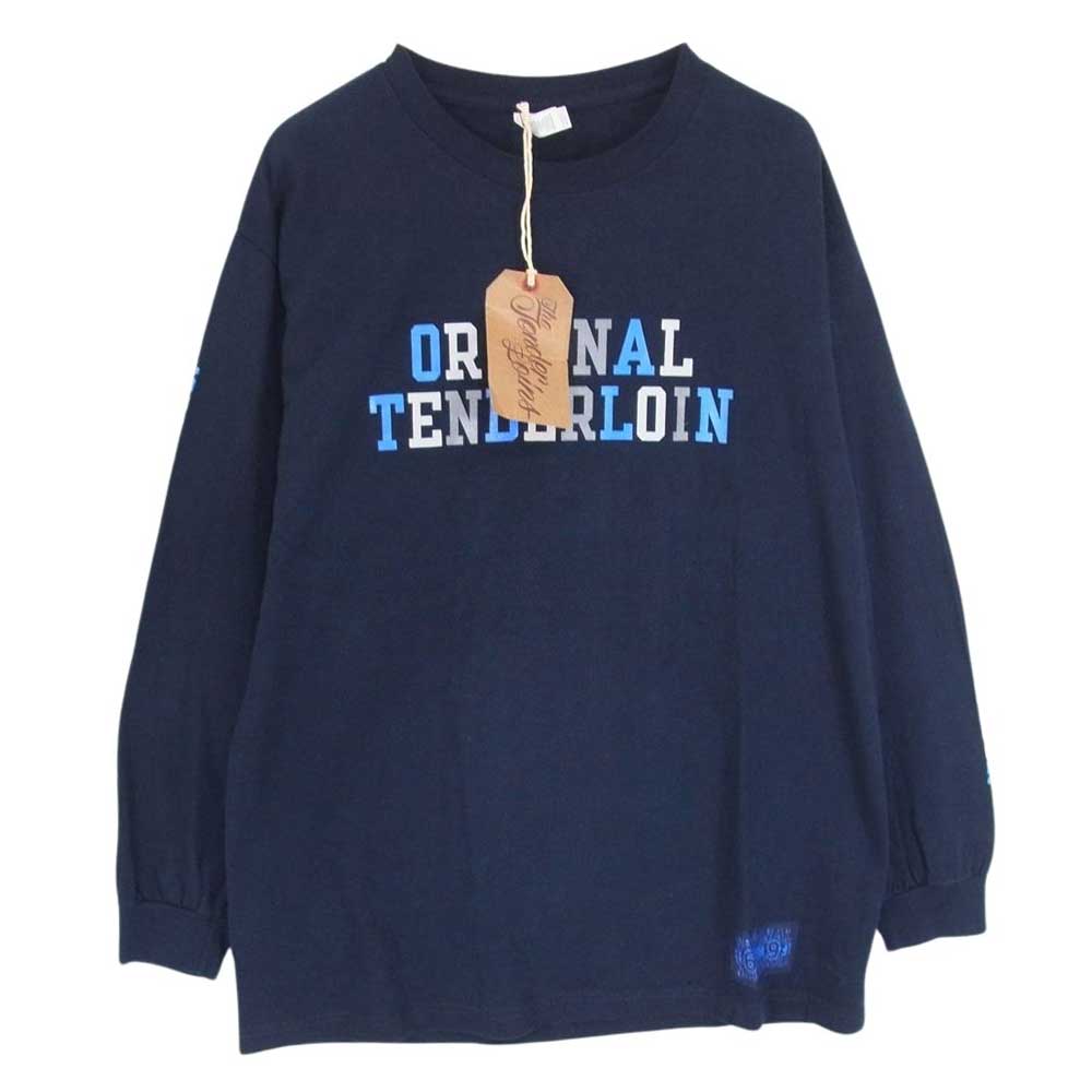 TENDERLOIN テンダーロイン LONG SLEEVE TEE 2A  バック ボルネオスカル プリント 長袖 Tシャツ ネイビー系 L【中古】