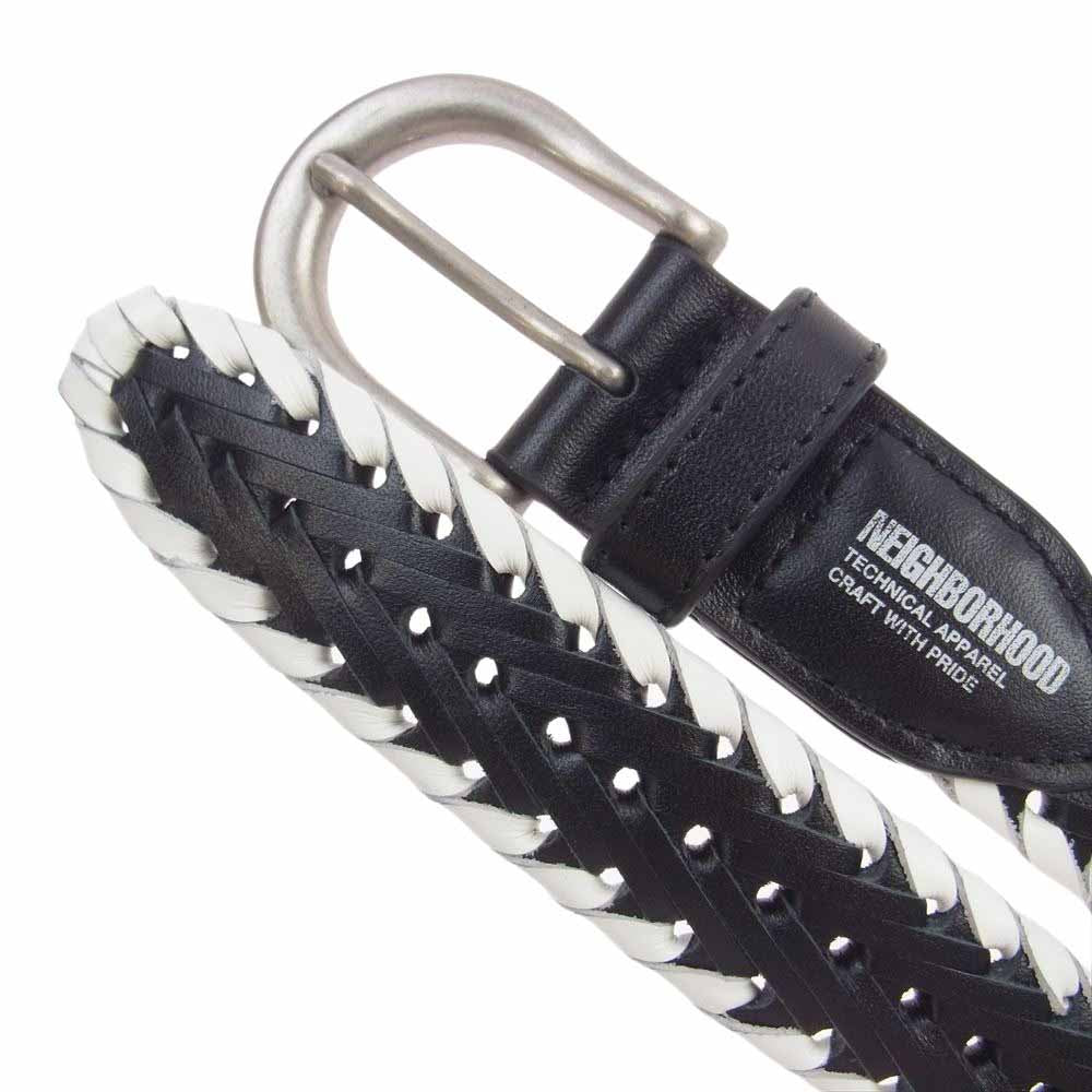 NEIGHBORHOOD ネイバーフッド 24SS 241PKNH-AC02 LEATHER MESH BELT レザーメッシュ ベルト ブラック系 ホワイト系 F【中古】