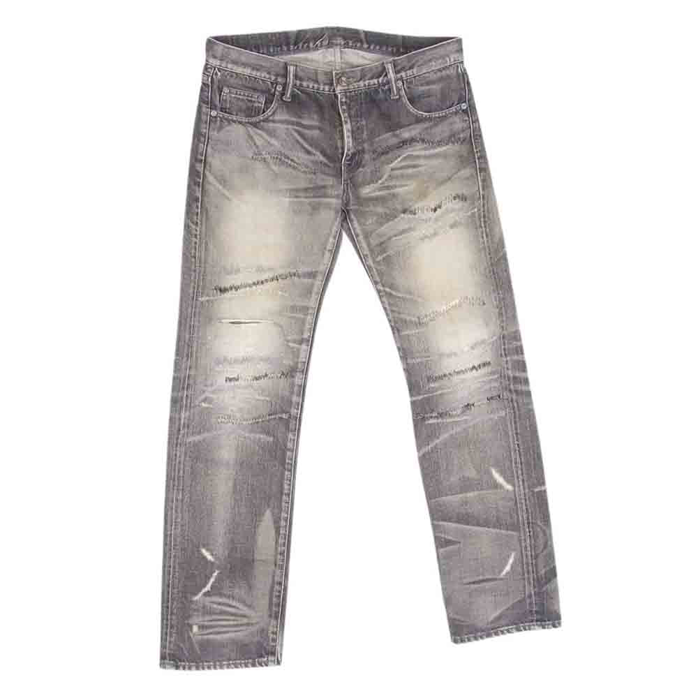 NEIGHBORHOOD ネイバーフッド 06EX Scab Savage LEVEL4 NARROW STRAIGHT サベージ ナローストレート セルビッジ ダメージ加工 ブラックデニム パンツ ラージ ブラック系 L【中古】