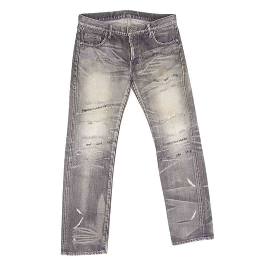 NEIGHBORHOOD ネイバーフッド 06EX Scab Savage LEVEL4 NARROW STRAIGHT サベージ ナローストレート セルビッジ ダメージ加工 ブラックデニム パンツ ラージ ブラック系 L【中古】