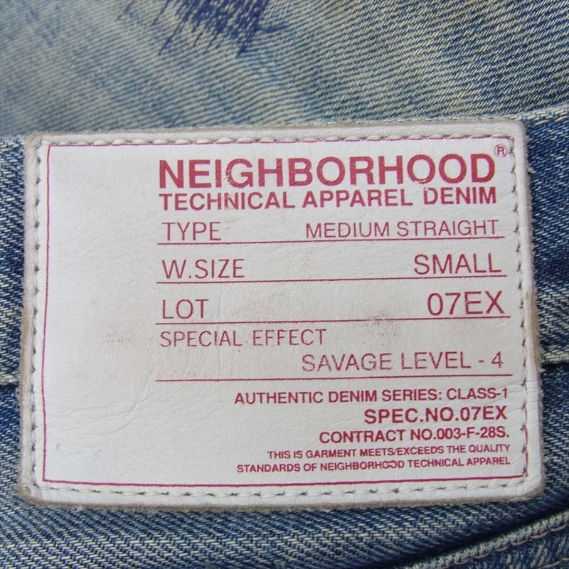 NEIGHBORHOOD ネイバーフッド 07EX 003-F-28S Scab Savage LEVEL4 MEDIUM STRAIGHT サベージ ミディアムストレート セルビッジ ダメージ加工 デニム パンツ スモール インディゴブルー系 S【中古】