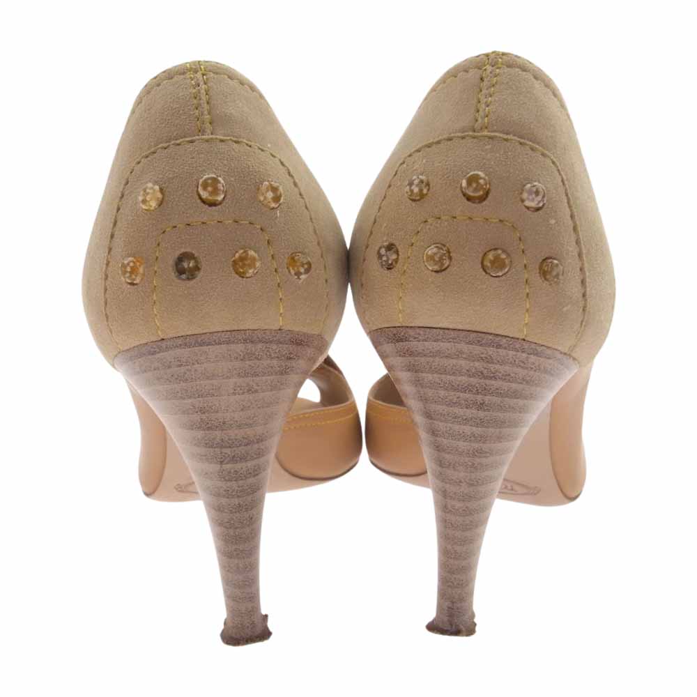 TOD’S トッズ フリンジ リボン スエード パンプス  ベージュ系 36.5【中古】