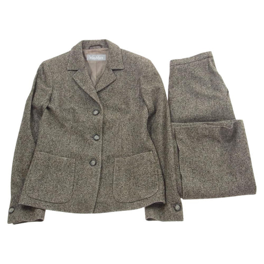MAX MARA マックスマーラ ツイード 3B テーラードジャケット ロングスカート セットアップ スーツ グレー系 JP40【中古】