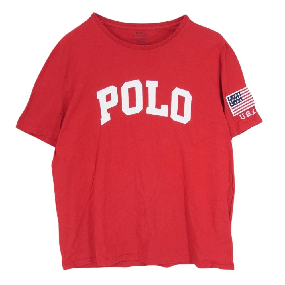 POLO RALPH LAUREN ポロ・ラルフローレン ワッペン POLO ロゴ 半袖 TEE Tシャツ レッド系 L【中古】