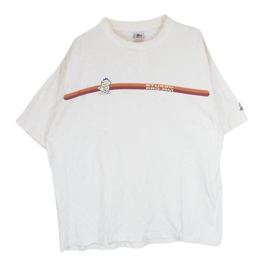 STUSSY ステューシー vintage 90s 前期 USA製 白タグ PRO-AM プリント 半袖 Tシャツ ホワイト系 2XL【中古】