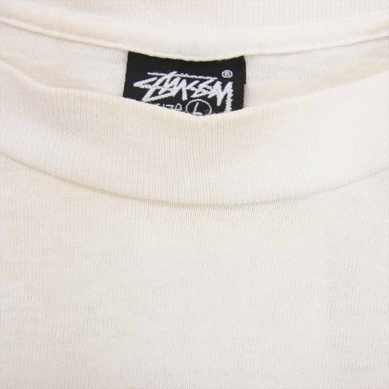 STUSSY ステューシー vintage 80s USA製 黒タグ XTRA ブリント 半袖 Tシャツ オフホワイト系 L【中古】