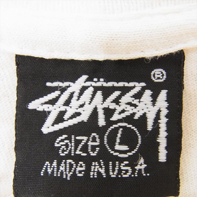 STUSSY ステューシー vintage 80s USA製 黒タグ XTRA ブリント 半袖 Tシャツ オフホワイト系 L【中古】