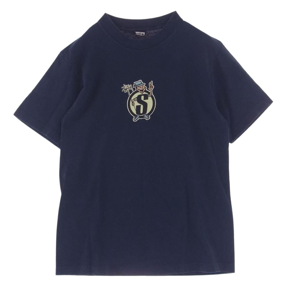 STUSSY ステューシー vintage 80s USA製 黒タグ ブリント Tシャツ ネイビー系 ネイビー系 M【中古】