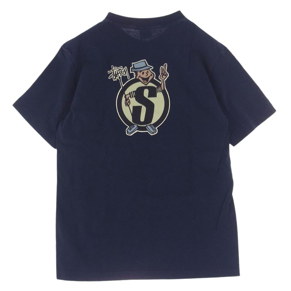 STUSSY ステューシー vintage 80s USA製 黒タグ ブリント Tシャツ ネイビー系 ネイビー系 M【中古】