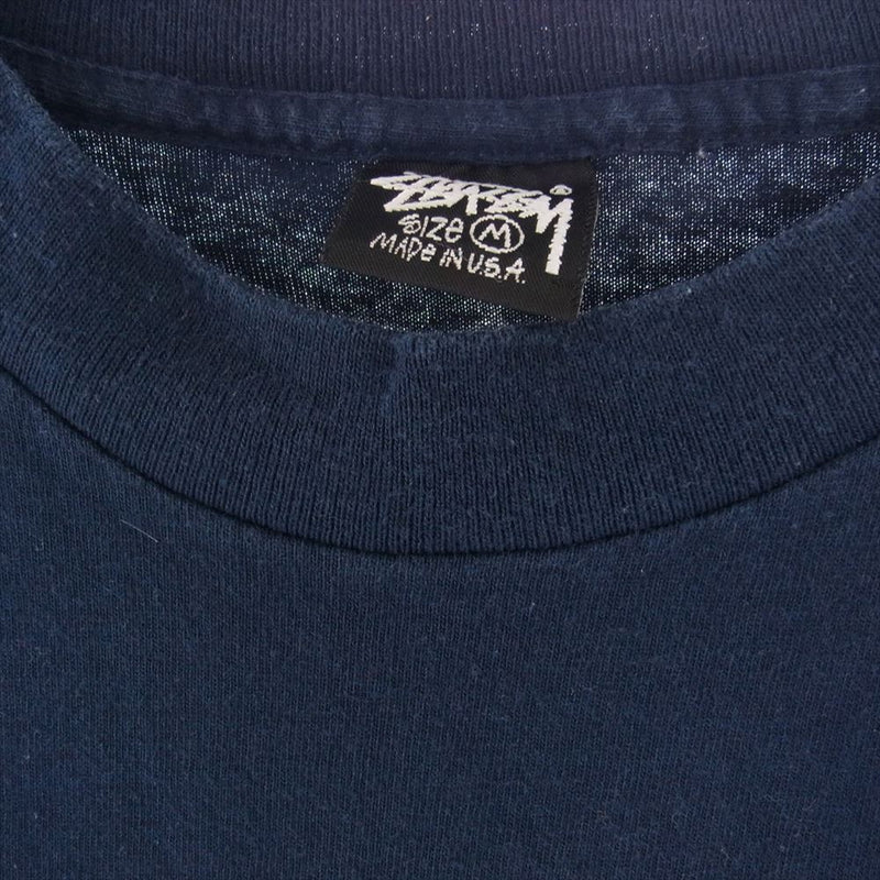 STUSSY ステューシー vintage 80s USA製 黒タグ ブリント Tシャツ ネイビー系 ネイビー系 M【中古】