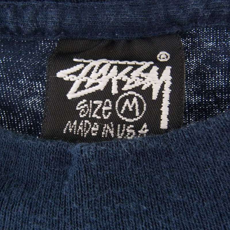 STUSSY ステューシー vintage 80s USA製 黒タグ ブリント Tシャツ ネイビー系 ネイビー系 M【中古】