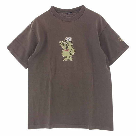 STUSSY ステューシー vintage 80s USA製 黒タグ ブリント Tシャツ ブラウン系 カーキ系 L【中古】