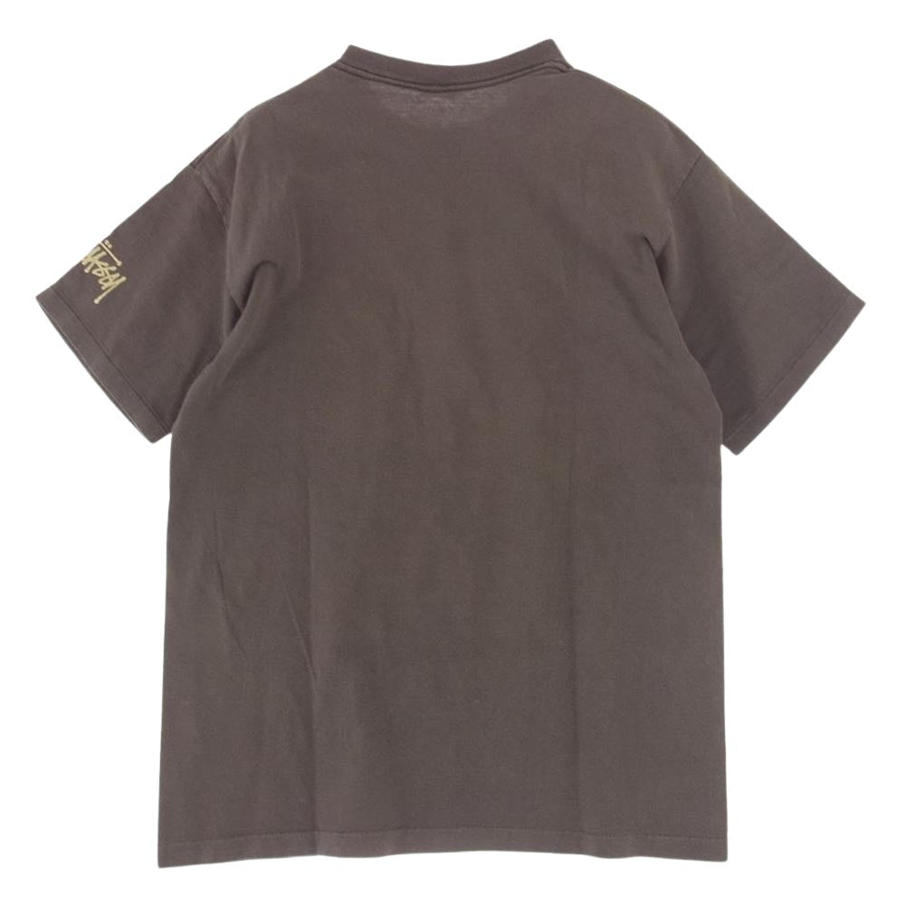 STUSSY ステューシー vintage 80s USA製 黒タグ ブリント Tシャツ ブラウン系 カーキ系 L【中古】