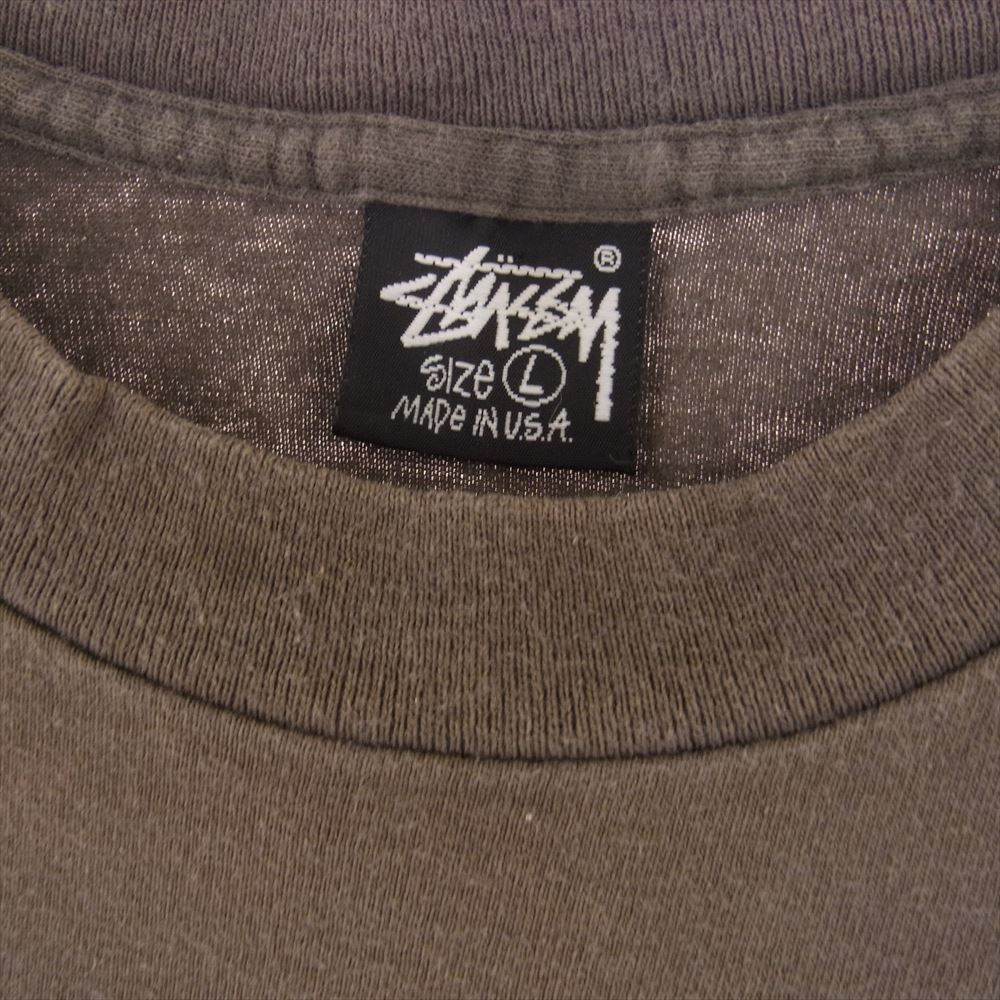 STUSSY ステューシー vintage 80s USA製 黒タグ ブリント Tシャツ ブラウン系 カーキ系 L【中古】