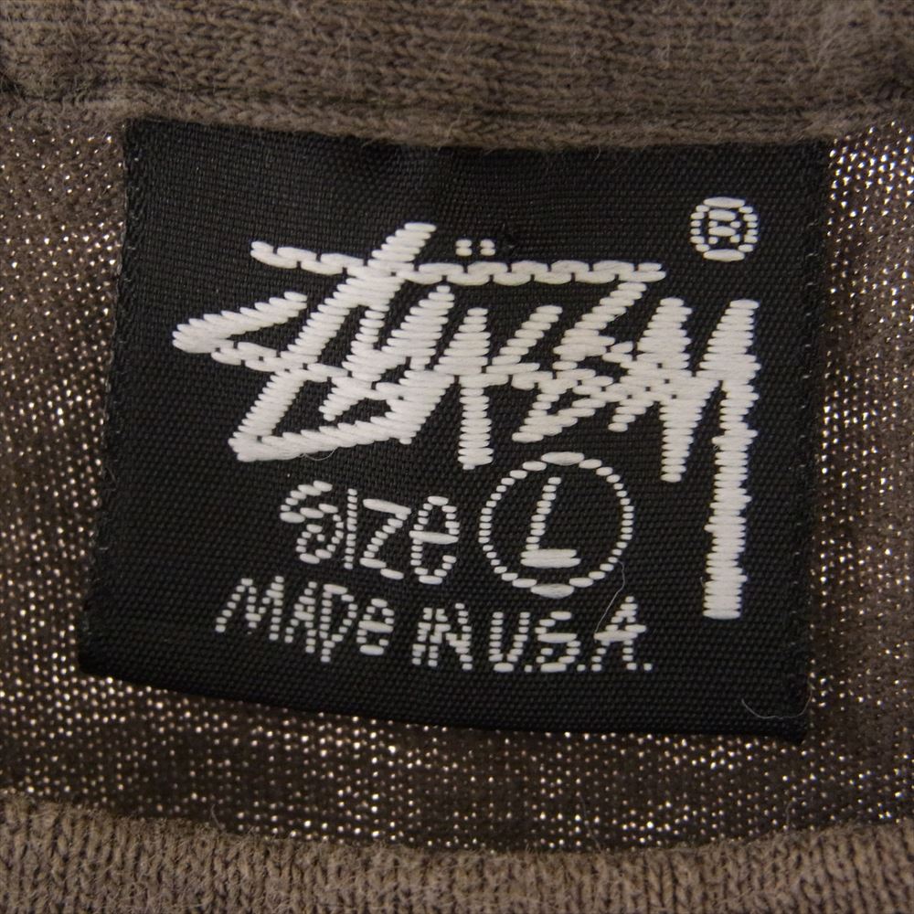STUSSY ステューシー vintage 80s USA製 黒タグ ブリント Tシャツ ブラウン系 カーキ系 L【中古】