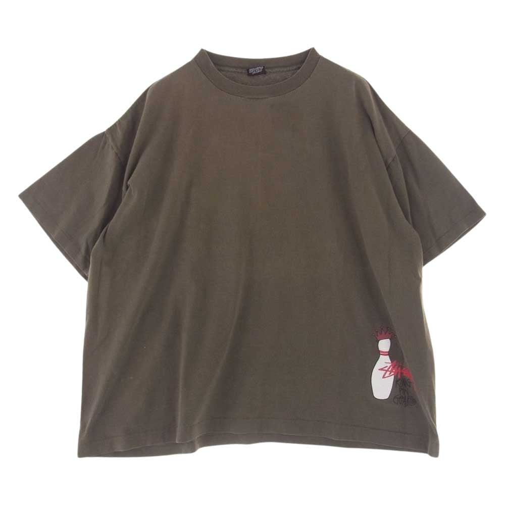 STUSSY ステューシー vintage 80s USA製 黒タグ ボウリングピン プリント Tシャツ カーキ系 XXL【中古】