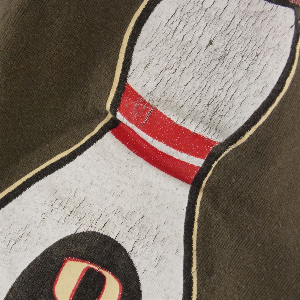 STUSSY ステューシー vintage 80s USA製 黒タグ ボウリングピン プリント Tシャツ カーキ系 XXL【中古】