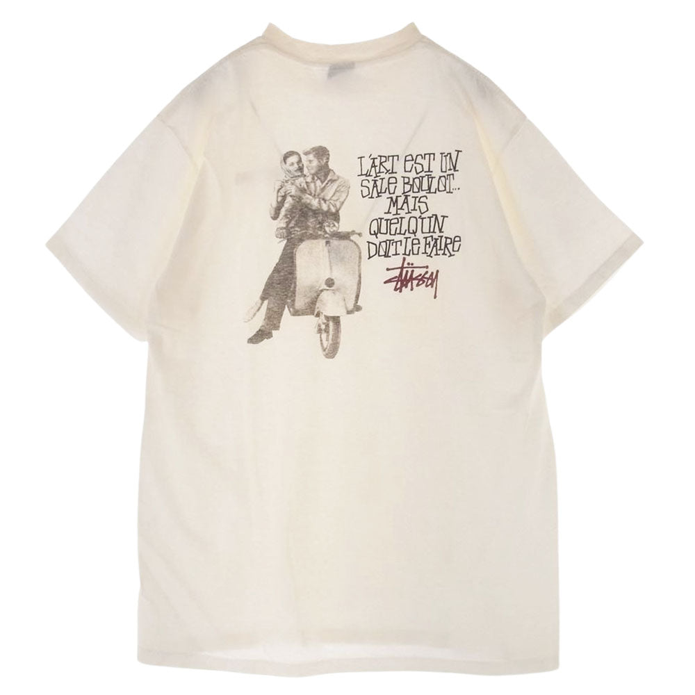STUSSY ステューシー vintage 80s USA製 黒タグ Vespa Remixed Classics Tee ショーンフォント ベスパ フォトプリント Tシャツ ホワイト系 L【中古】