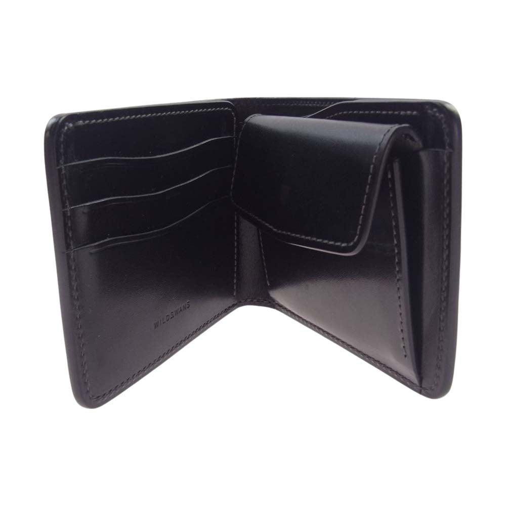 WILDSWANS ワイルドスワンズ タイガースブラザーズ別注 SP-GROUNDER シェルコードバン BLACK 内装サドルプルアップ シルバーステッチ コンパクトウォレット 二つ折り財布 ブラック系【美品】【中古】