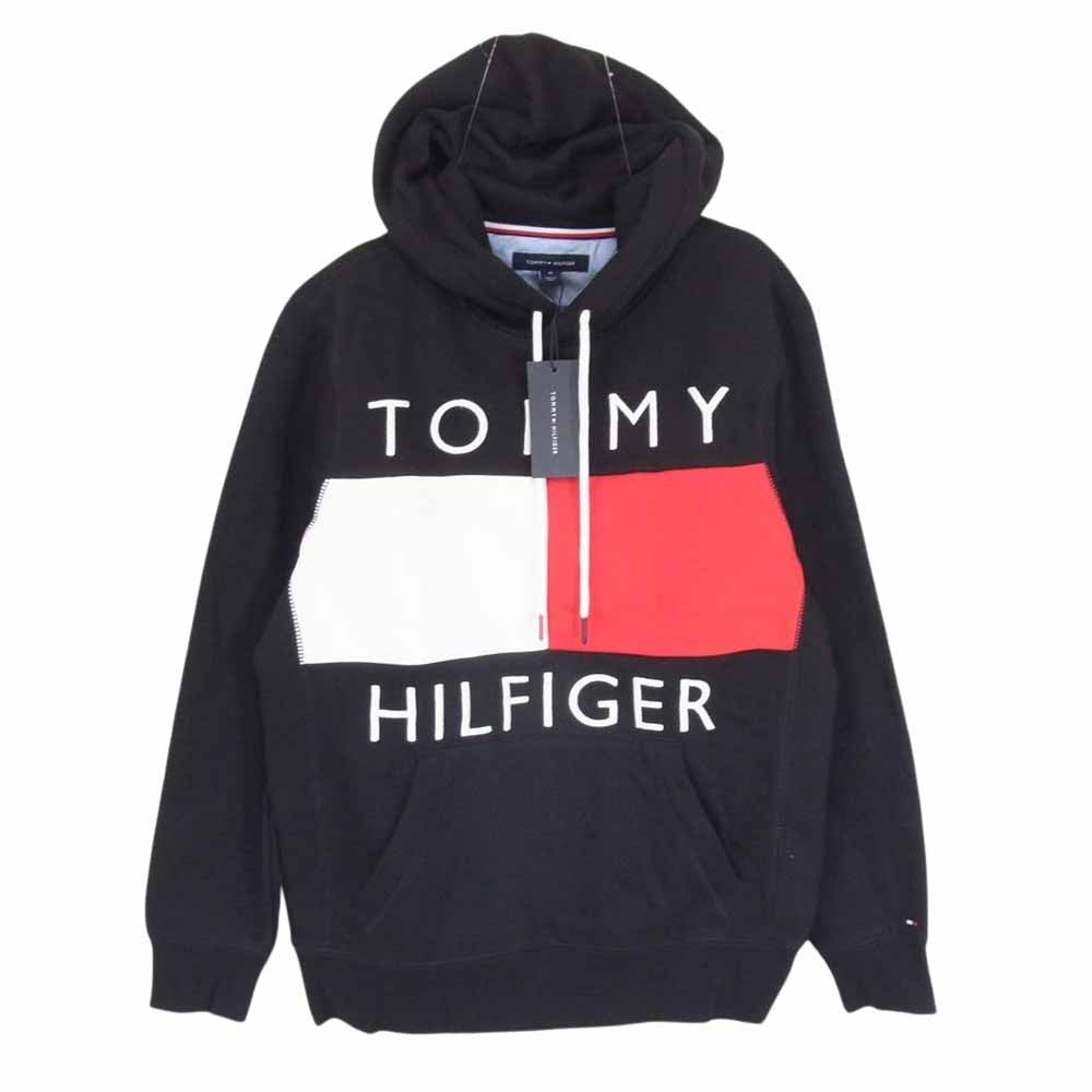 TOMMY HILFIGER トミーヒルフィガー フロント刺繍ロゴ スウェットパーカー ブラック系 M【美品】【中古】