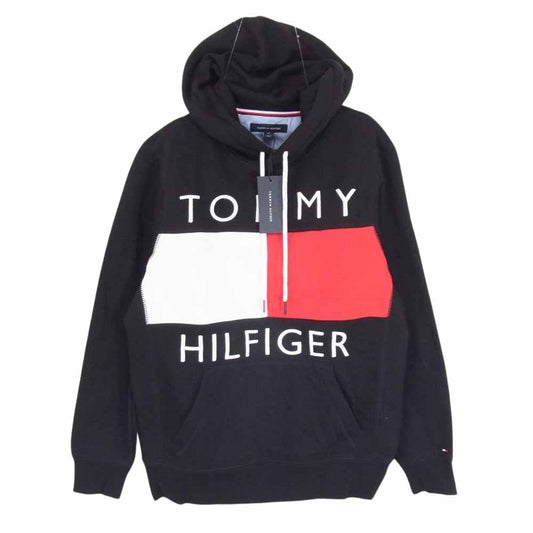 TOMMY HILFIGER トミーヒルフィガー フロント刺繍ロゴ スウェットパーカー ブラック系 M【美品】【中古】