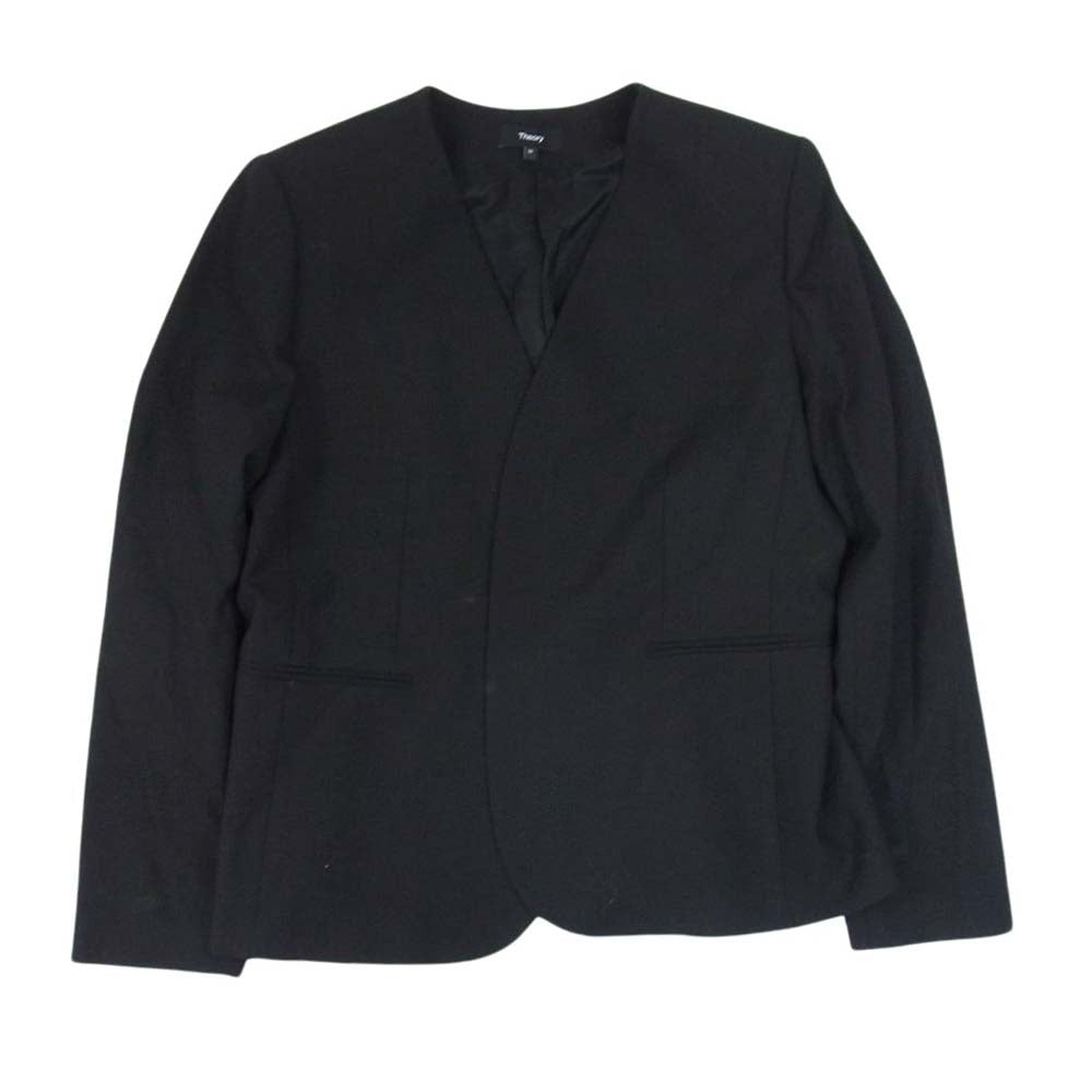 theory セオリー 2304105 LINDRAYIA ボタンレス ウール ノーカラー ジャケット ブラック系 10【美品】【中古】