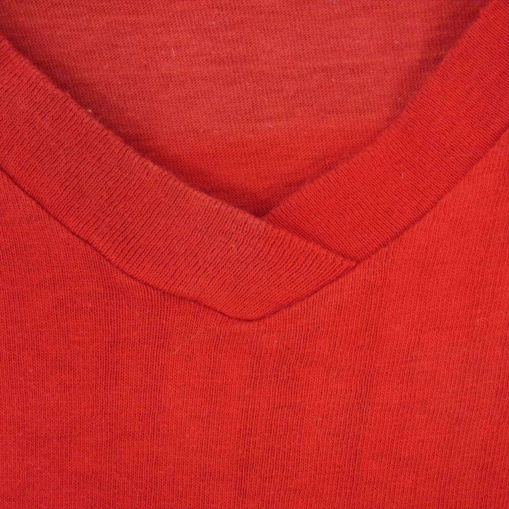 Champion チャンピオン Vintage ヴィンテージ 60s アメリカ製 大文字 ランタグ 後期 M.T.S.C. フロッキープリント 半袖 Vネック ロング Tシャツ レッド系 XL【中古】