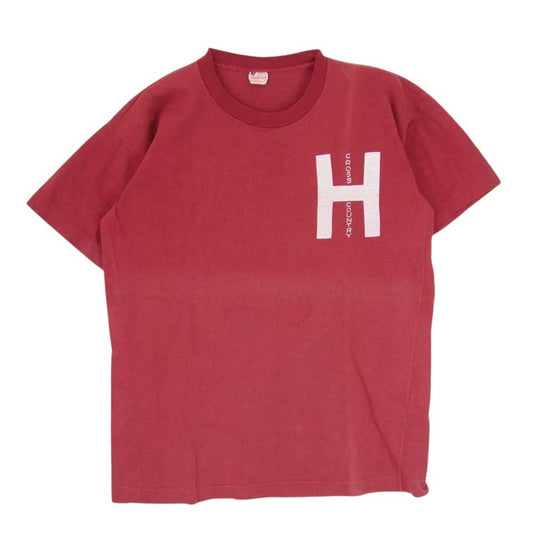 Champion チャンピオン Vintage ヴィンテージ 60s アメリカ製 大文字 ランタグ 後期 Hロゴ ペンキ プリント 半袖 クルーネック Tシャツ レッド系 L【中古】