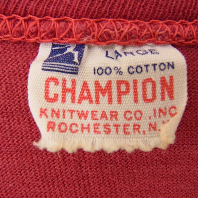 Champion チャンピオン Vintage ヴィンテージ 60s アメリカ製 大文字 ランタグ 後期 Hロゴ ペンキ プリント 半袖 クルーネック Tシャツ レッド系 L【中古】