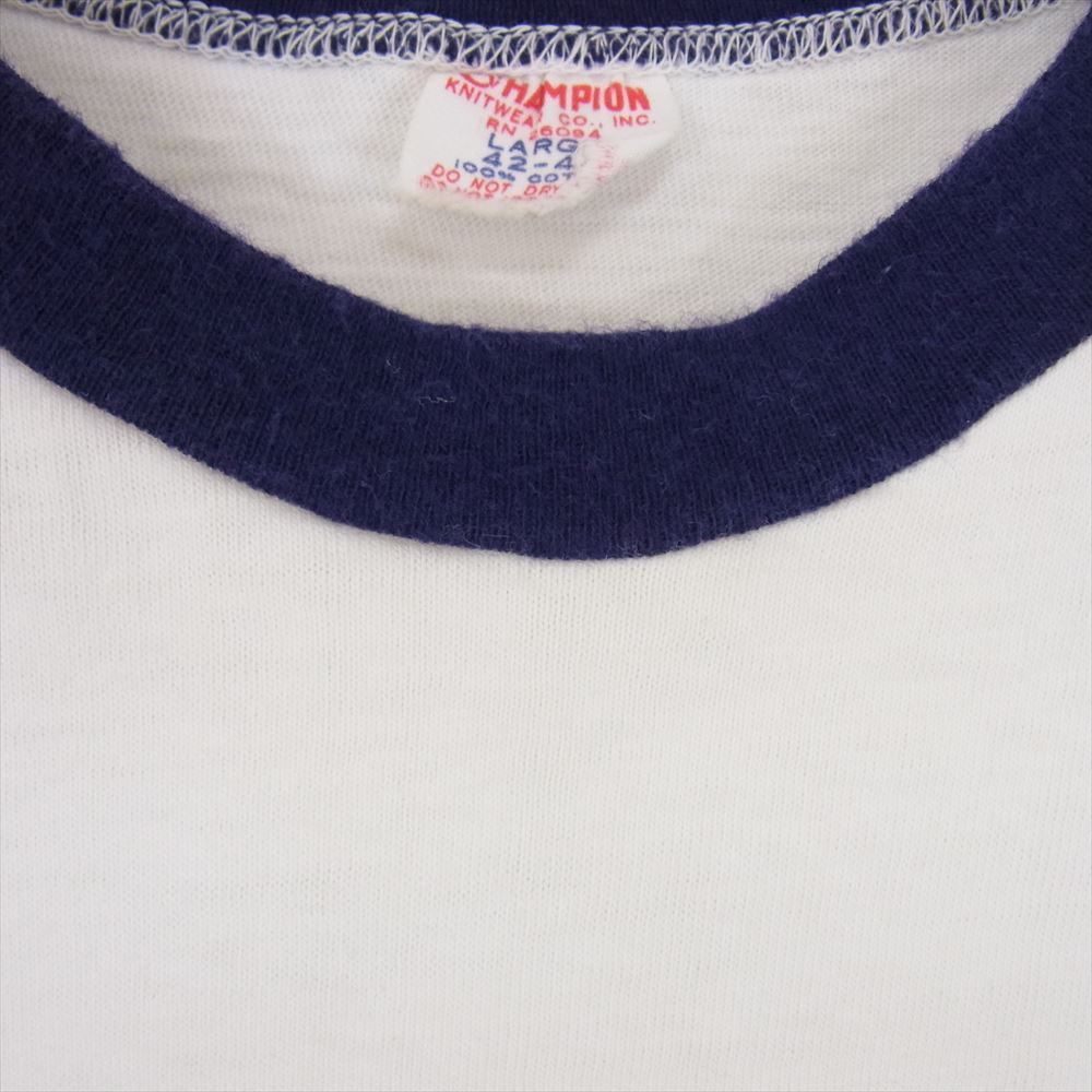 Champion チャンピオン Vintage ヴィンテージ 60s C中ランタグ RN26094 左胸 染み込みプリント リンガーネック 半袖 クルーネック Tシャツ ホワイト系 L【中古】