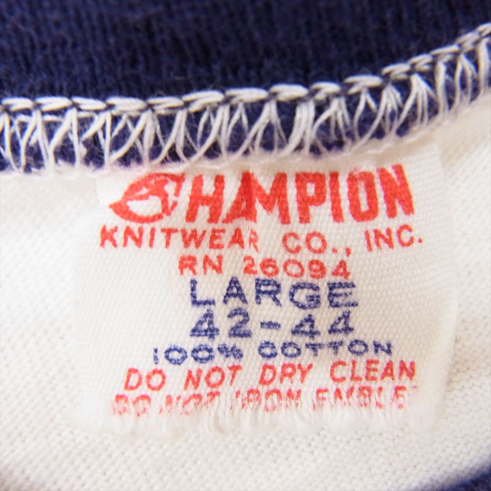 Champion チャンピオン Vintage ヴィンテージ 60s C中ランタグ RN26094 左胸 染み込みプリント リンガーネック 半袖 クルーネック Tシャツ ホワイト系 L【中古】