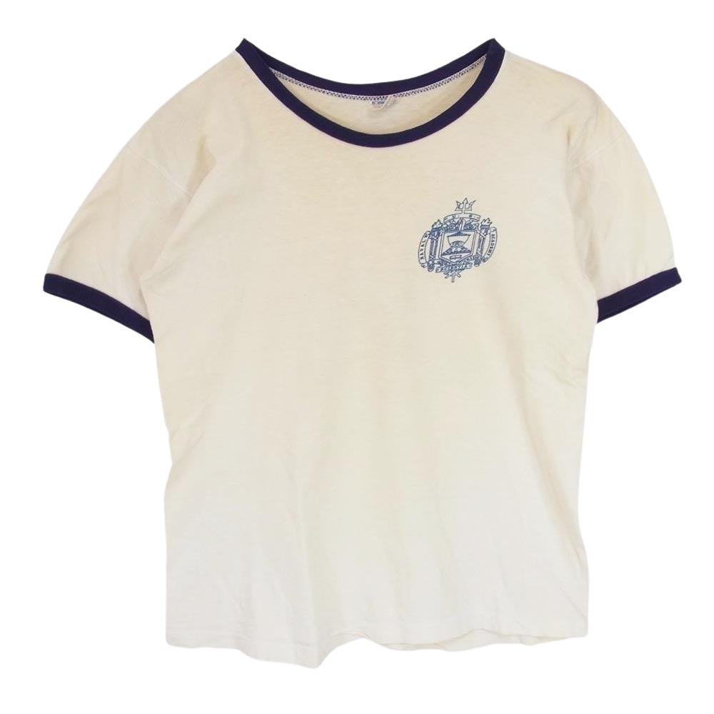 Champion チャンピオン Vintage ヴィンテージ 70s バータグ後期 USNA 米海軍兵学校 プリント リンガー 半袖 Tシャツ オフホワイト系 M【中古】