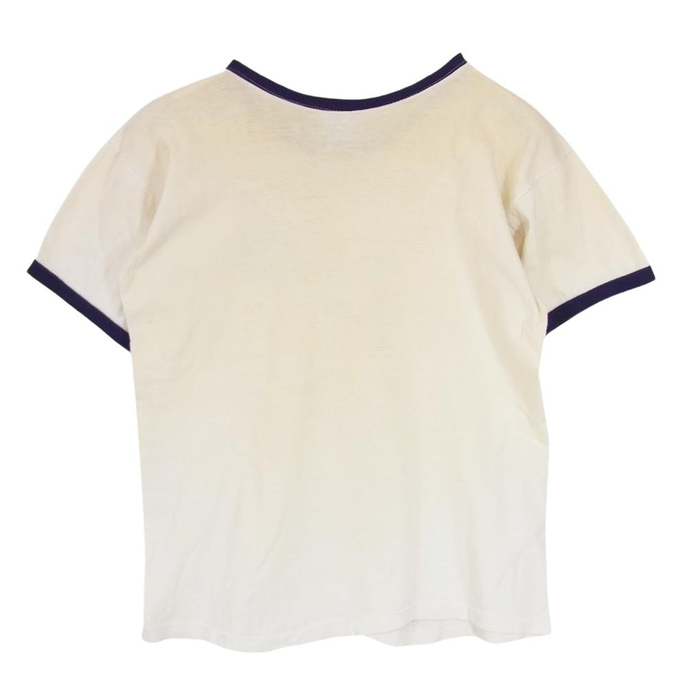 Champion チャンピオン Vintage ヴィンテージ 70s バータグ後期 USNA 米海軍兵学校 プリント リンガー 半袖 Tシャツ オフホワイト系 M【中古】