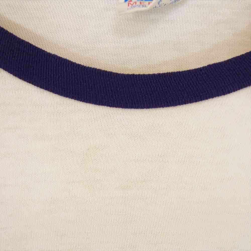 Champion チャンピオン Vintage ヴィンテージ 70s バータグ後期 USNA 米海軍兵学校 プリント リンガー 半袖 Tシャツ オフホワイト系 M【中古】