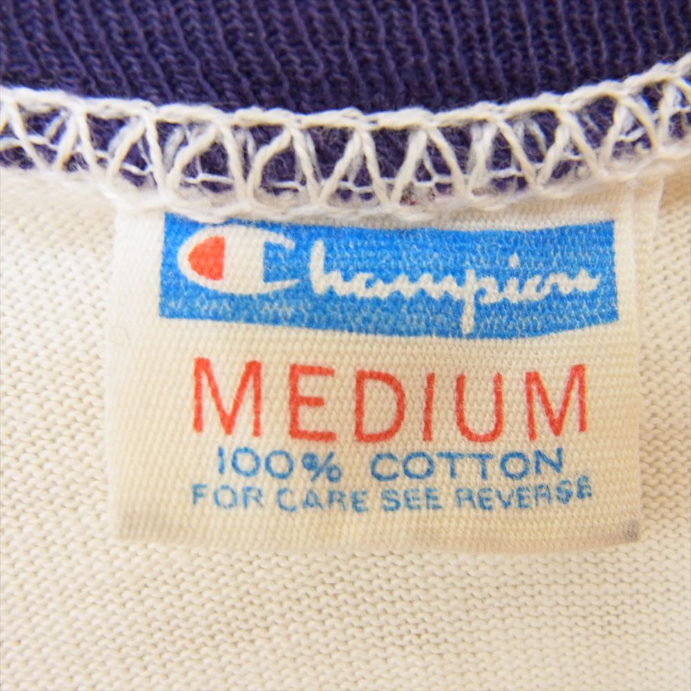 Champion チャンピオン Vintage ヴィンテージ 70s バータグ後期 USNA 米海軍兵学校 プリント リンガー 半袖 Tシャツ オフホワイト系 M【中古】