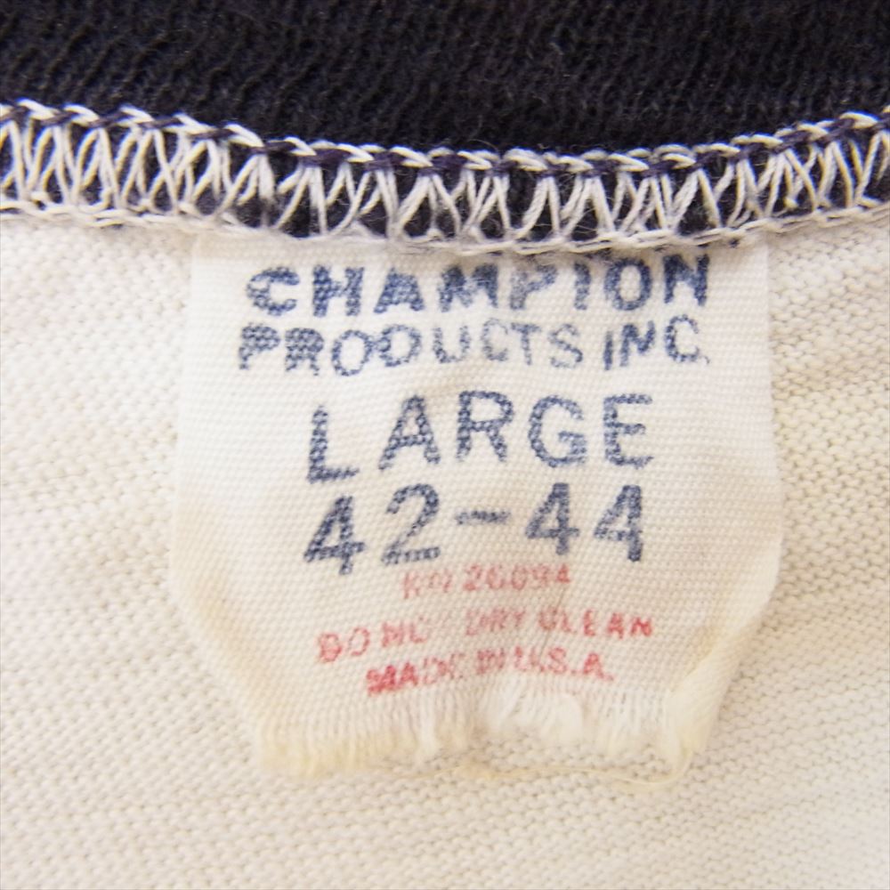 Champion チャンピオン Vintage ヴィンテージ 60s プロダクツタグ PRODUCTS INC RN26094 HARLEY DAVIDSON 両面 染み込みプリント リンガーネック 半袖 クルーネック Tシャツ ホワイト系 L【中古】