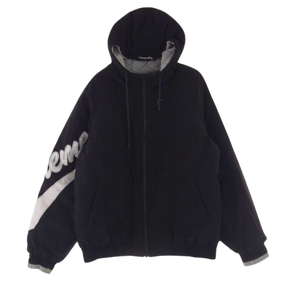 Supreme シュプリーム 18SS Sleeve Script Sideline Jacket スリーブ スクリプト サイドライン ジャケット 中綿 フーディ パーカー ブラック系 S【中古】