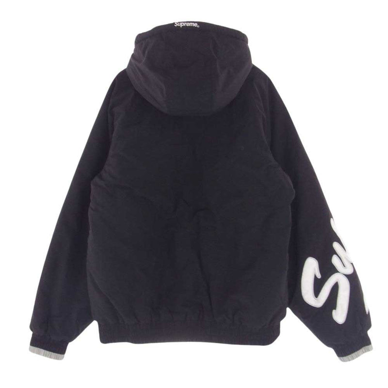 Supreme シュプリーム 18SS Sleeve Script Sideline Jacket スリーブ スクリプト サイドライン ジャケット 中綿 フーディ パーカー ブラック系 S【中古】