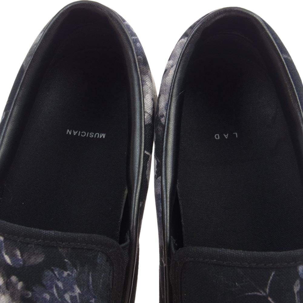 LAD MUSICIAN ラッドミュージシャン 2118-914 CANVAS SLIP ON FLOWER 花柄 フラワー キャンバス スリッポン スニーカー ブラック系 44【中古】