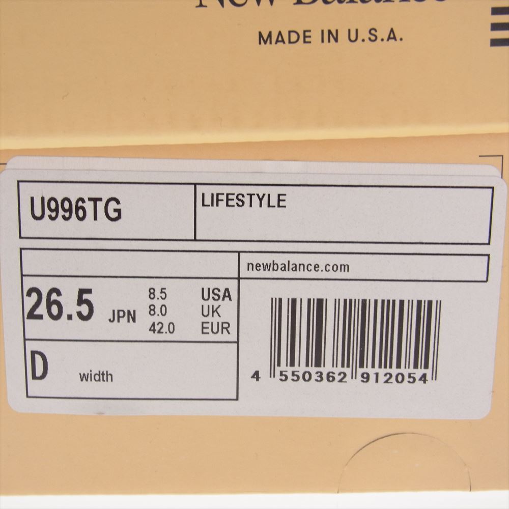 NEW BALANCE ニューバランス U996TG USA製 GRAY 996 グレイ ローカットスニーカー グレー系 26.5cm【新古品】【未使用】【中古】