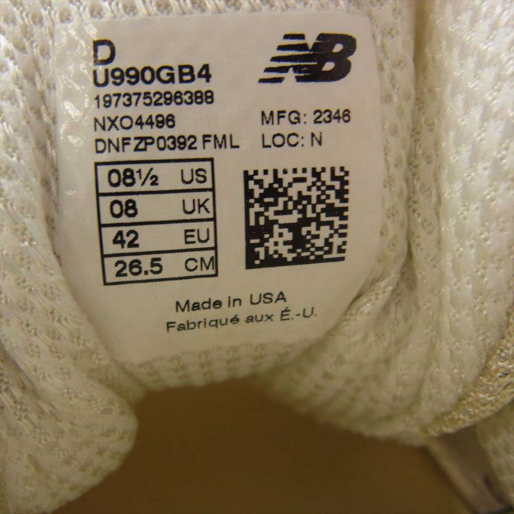 NEW BALANCE ニューバランス U990GB4 USA製 990V4 MACADAMIA NUT マカダミア ローカット スニーカー ベージュ/ブラック/グリーン 26.5cm【新古品】【未使用】【中古】